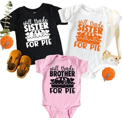 Will Trade Brother Sister For Pie Matching Thanksgiving Shirts for Siblings, Funny Thanksgiving Matching Outfits Baby Toddler, Girl Boy Turkey Shirt, Cute Matching Thanksgiving Shirts 2021 in Saudi Arabia