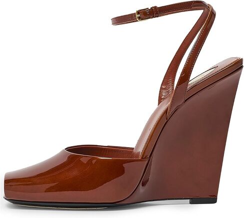 Womens Peep Toe Wedge Heel Patent Leather Pumps with Strap Platform Wedge Sandals for Party Dress in Saudi Arabia