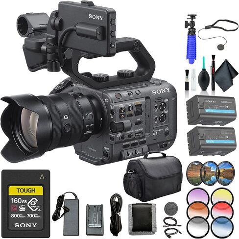 Sony FX6 Cinema Line Camera Kit with 24–105 mm F4 G OSS Lens (ILME-FX6VK) – Full-Frame 10.2MP Sensor | 4K 120p | 160GB Card, BP-U35 Battery, Filter Kit, Color Filter Kit, Bag, Card Wallet and More in Saudi Arabia