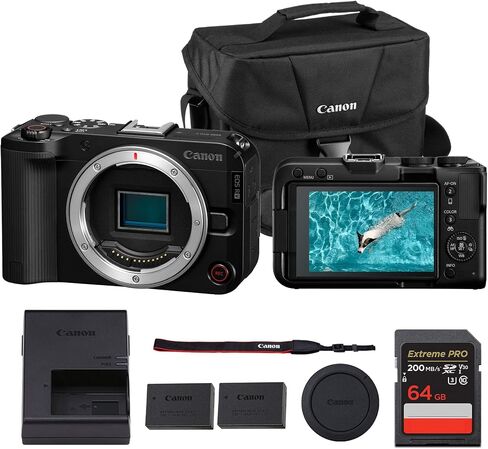 Canon EOS R50 V Mirrorless Camera | Compact Powerhouse for Vlogging, Streaming & Everyday Creativity (6895C002) + Canon Adapter EF-EOS R + Shoulder Bag + 64GB Memory Card in Saudi Arabia