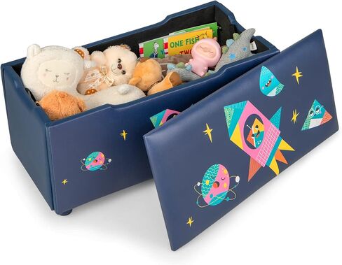 HONEY JOY Pink Wooden Toy Box, 2 in 1 Crown Toy Storage Chest with Safety Hinged Lid, Kids Toy Storage Bench for Playroom Bedroom, Children's Furniture, Gift for Princess Girls Age 3+, Pink in Saudi Arabia