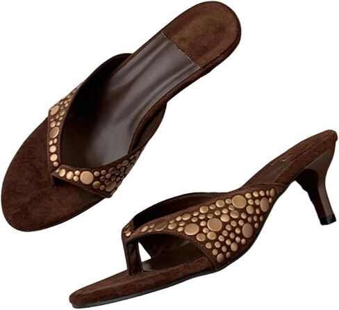 MakeMeChic Women's Open Toe Thong Sandals Leather Rivet Slip On Flip Flop Heeled Sandals in Saudi Arabia