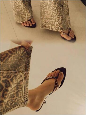 MakeMeChic Women's Open Toe Thong Sandals Leather Rivet Slip On Flip Flop Heeled Sandals in Saudi Arabia