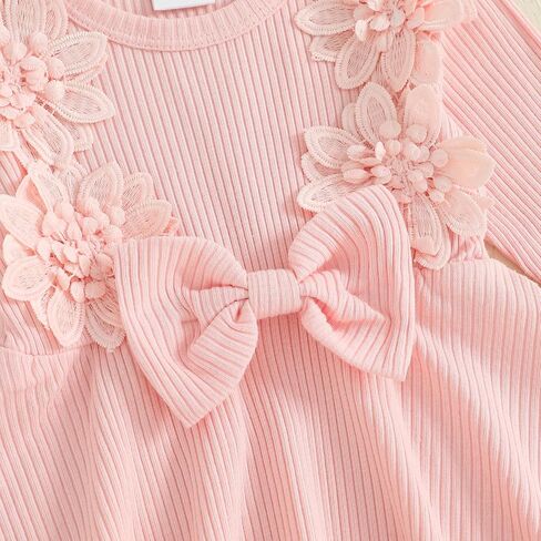 Baby Girl Fall Outfits Toddler Girl Clothes Flower Dress Lace Dresses Bow Sweatshirt Flared Pants Clothing Set in Saudi Arabia
