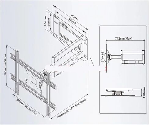 SP2 40"-70" 60" 65" 68.2KG Heavy Duty Strong Telescopic Long 3 Arm Full Motion LCD TV Wall Mount Bracket 110-712mm in Saudi Arabia