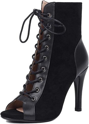 Lacing Women's High Heel Open Toe Fine Heel Dance Shoes Hollow Stylish Pointed Short Boots High-top Evening Shoes Dress Sandals in Saudi Arabia