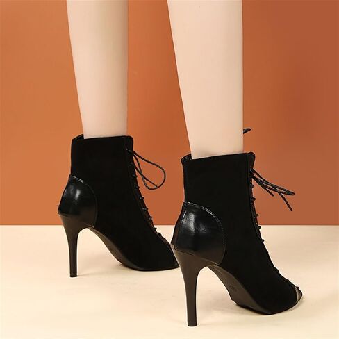 Lacing Women's High Heel Open Toe Fine Heel Dance Shoes Hollow Stylish Pointed Short Boots High-top Evening Shoes Dress Sandals in Saudi Arabia