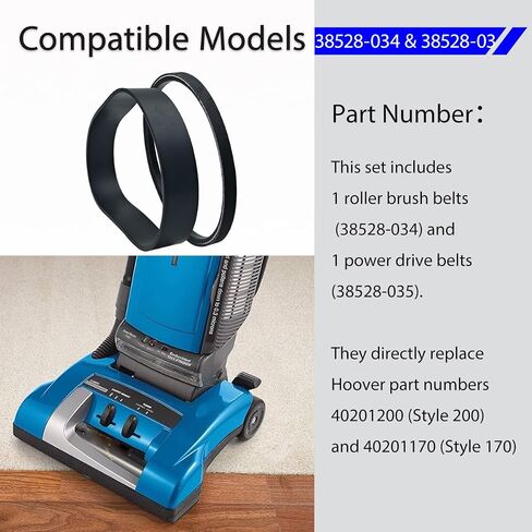 38528-034 & 38528-035 Vacuum Belt Set for Hoover WindTunnel Self-Propelled U6485900, U6420900, U6476900, Mach 5/6, Platinum Series - Replaces 40201200 & 40201170 (1 Pack) in Kuwait