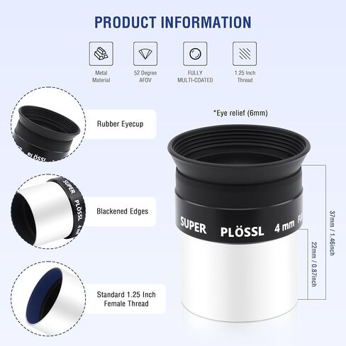 Astromania 1.25" 4mm Super Plossl Telescope Eyepiece - Bundle with - 2X Barlow Lens Upgraded 1.25 inch in Saudi Arabia