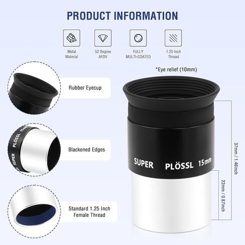 Astromania 1.25" 15mm Super Plossl Telescope Eyepiece - Bundle with - Alignment 1.25 Inch Laser Collimator in Saudi Arabia