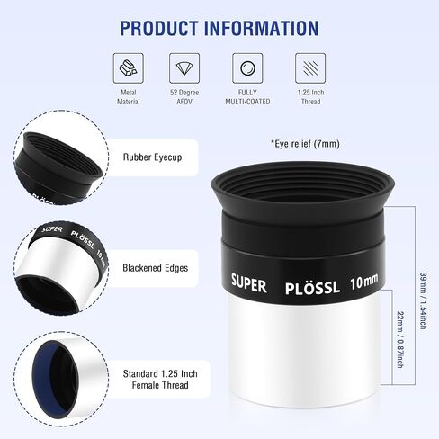 Astromania 1.25" 10mm Super Plossl Telescope Eyepiece - Bundle with - Moon Filter 1.25 inch ND96-0.3 in Saudi Arabia