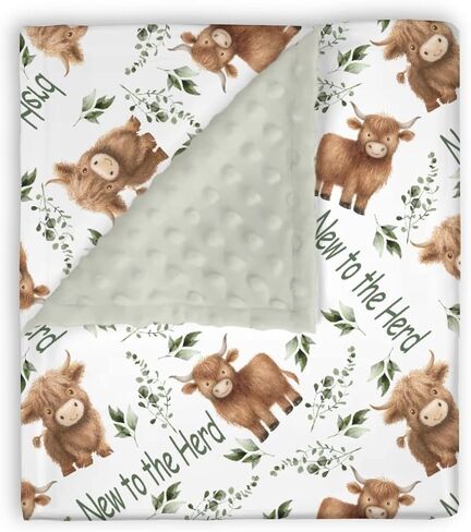 Mink Baby Boys Girls Blankets Highland Cow Eucalyptus Leaf, Western Cowboy Soft Double Layer Dotted Backing Receiving Swaddle, Newborn Infant Toddler Nursery Crib Bedding Shower Gift in Saudi Arabia