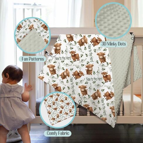 Mink Baby Boys Girls Blankets Highland Cow Eucalyptus Leaf, Western Cowboy Soft Double Layer Dotted Backing Receiving Swaddle, Newborn Infant Toddler Nursery Crib Bedding Shower Gift in Saudi Arabia