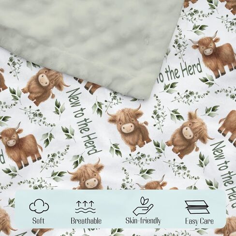 Mink Baby Boys Girls Blankets Highland Cow Eucalyptus Leaf, Western Cowboy Soft Double Layer Dotted Backing Receiving Swaddle, Newborn Infant Toddler Nursery Crib Bedding Shower Gift in Saudi Arabia