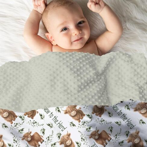 Mink Baby Boys Girls Blankets Highland Cow Eucalyptus Leaf, Western Cowboy Soft Double Layer Dotted Backing Receiving Swaddle, Newborn Infant Toddler Nursery Crib Bedding Shower Gift in Saudi Arabia