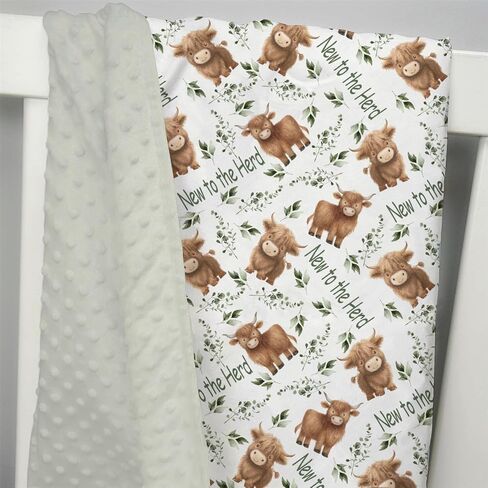 Mink Baby Boys Girls Blankets Highland Cow Eucalyptus Leaf, Western Cowboy Soft Double Layer Dotted Backing Receiving Swaddle, Newborn Infant Toddler Nursery Crib Bedding Shower Gift in Saudi Arabia