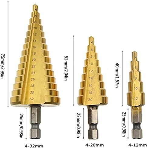 3PCS Titanium Coated HSS Step Drill Bits Set Ideal for Precise Drilling Offering Efficiency and Versatility in Saudi Arabia