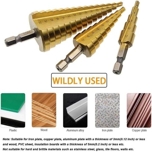 3PCS Titanium Coated HSS Step Drill Bits Set Ideal for Precise Drilling Offering Efficiency and Versatility in Saudi Arabia