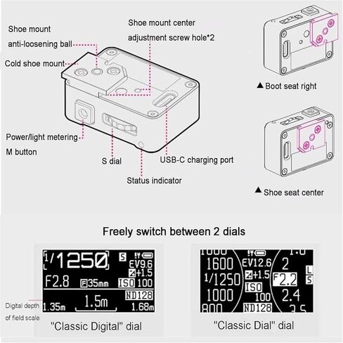Camera Light Meter, Photography Light Meter, Exposure Indicator, OLED Screen, Cold Shoe Mount, Adjust ISO, Aperture and Shutter Speed Photography, 30° Average Metering, for Vintage Cameras(Black) in Saudi Arabia