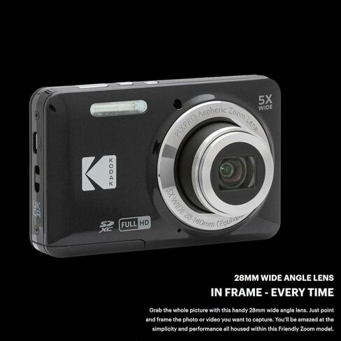 كاميرا رقمية Kodak PIXPRO FZ55 (أسود) تكبير سهل الاستخدام مع بطاقة SD سعة 128 جيجابايت وقارئ بطاقات وحامل ثلاثي القوائم وحقيبة (5 عناصر) in Saudi Arabia