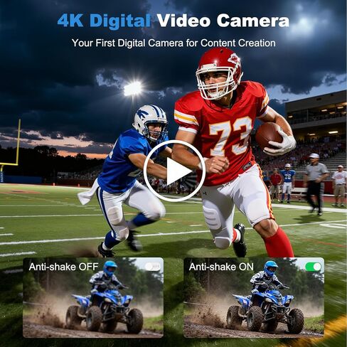 كاميرا رقمية بدقة 4K للتصوير الفوتوغرافي: كاميرا تسجيل فيديو بدقة 64 ميجابكسل لليوتيوب مع شاشة قابلة للطي مقاس 2.8 بوصة بزاوية 180 درجة - ضبط تلقائي للصورة - مقاومة للاهتزاز - بطاقة SD سعة 32 جيجا - كاميرا صغيرة الحجم للتكبير والتصغير بقدرة 16 مرة للمبتدئ in Kuwait