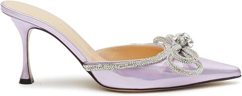 Women's Bow Rhinestone Pointed Toe Pumps,Fashion Sparkly Bowknot Closed Backless Slingback Heels Summer Slip on Wedding Bridal Dress Sandals in Saudi Arabia