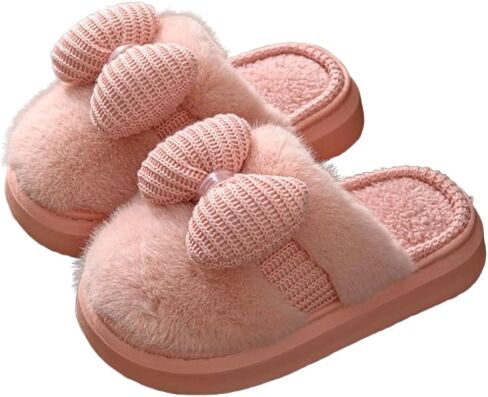 Premium Comfort Cute Linen Bow Women's Fuzzy House Slippers Indoor Soft Warm Kawaii Shoes Memory Foam Sole in Saudi Arabia