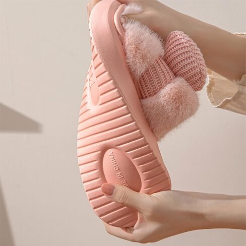 Premium Comfort Cute Linen Bow Women's Fuzzy House Slippers Indoor Soft Warm Kawaii Shoes Memory Foam Sole in Saudi Arabia
