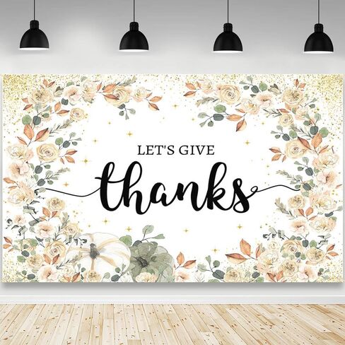 Thanksgiving Backdrop Let's Give Thanks Decorations Happy Thanksgiving Photography Background Banner Fall Friendsgiving Give Thanks Decorations Party Banner 84 x 59inch in Saudi Arabia