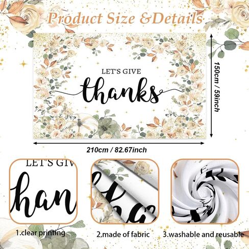 Thanksgiving Backdrop Let's Give Thanks Decorations Happy Thanksgiving Photography Background Banner Fall Friendsgiving Give Thanks Decorations Party Banner 84 x 59inch in Saudi Arabia