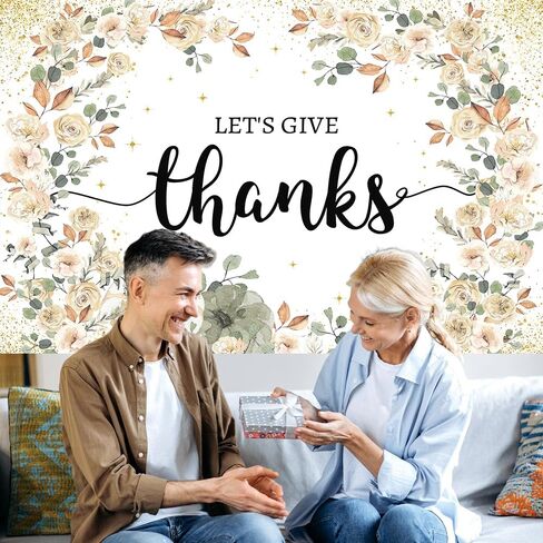 Thanksgiving Backdrop Let's Give Thanks Decorations Happy Thanksgiving Photography Background Banner Fall Friendsgiving Give Thanks Decorations Party Banner 84 x 59inch in Saudi Arabia