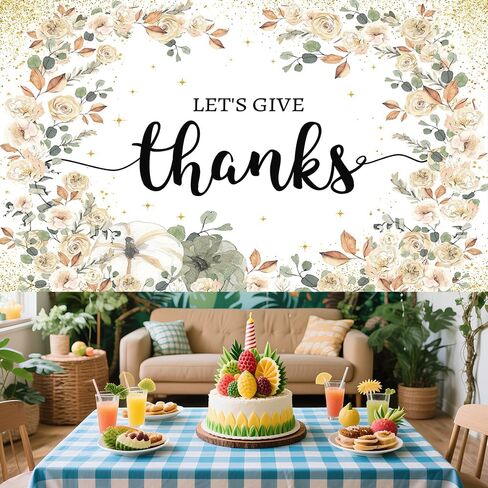 Thanksgiving Backdrop Let's Give Thanks Decorations Happy Thanksgiving Photography Background Banner Fall Friendsgiving Give Thanks Decorations Party Banner 84 x 59inch in Saudi Arabia