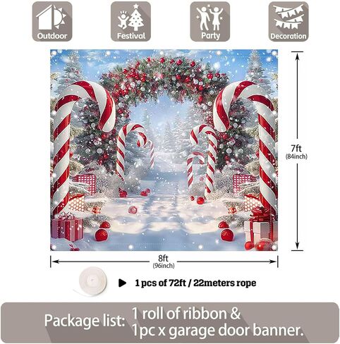 ZTHMOE 1PC 8x7ft Christmas Cane Candy Garage Door Banner Decorations Winter Snow Scene Xmas Tree Photography Backdrop Home New Year Eve Wall Cover Holiday Party Supplies in Saudi Arabia