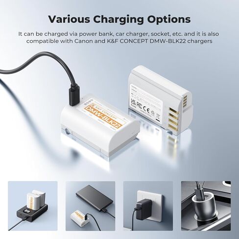 بطارية K&F CONCEPT 2520 مللي أمبير DMW-BLK22، 2 حزمة USB-C 2.5H بطارية BLK22 مشحونة بالكامل متوافقة مع باناسونيك LUMIX S5، S5II، GH6، GH5، G5 II، S5 IIX، GH7، S9، G9 II in Kuwait