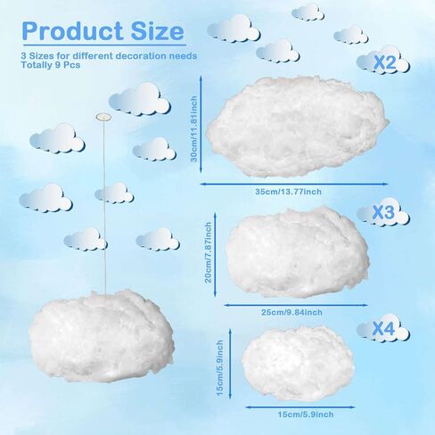 10pcs Clouds Decorations for Ceiling, Cotton Simulation Hanging Cloud Decoration, 3D Artificial Fake Clouds Props for Wedding Stage Show Party Decor (5*Small and 4*Medium Size 1*Big Size) (1L4M5S) in Saudi Arabia