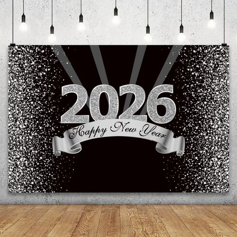 YongFoto 2026 سنة جديدة سعيدة خلفية 8x6ft أسود فضي خلفية التصوير الفوتوغرافي عيد ميلاد سعيد ليلة مهرجان كرنفال الاحتفال حفلة مأدبة ديكور راية التقطت الصور خلفية كشك الصور in Kuwait
