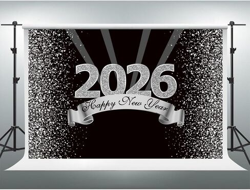 YongFoto 2026 سنة جديدة سعيدة خلفية 8x6ft أسود فضي خلفية التصوير الفوتوغرافي عيد ميلاد سعيد ليلة مهرجان كرنفال الاحتفال حفلة مأدبة ديكور راية التقطت الصور خلفية كشك الصور in Kuwait