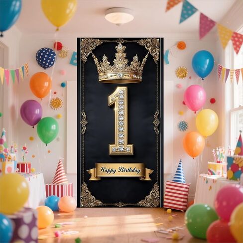 Happy 7st birthday, boys and girls. Golden black crown flag background decoration, poster background photo, booth prop decoration, used for birthday parties, wedding anniversaries in Saudi Arabia