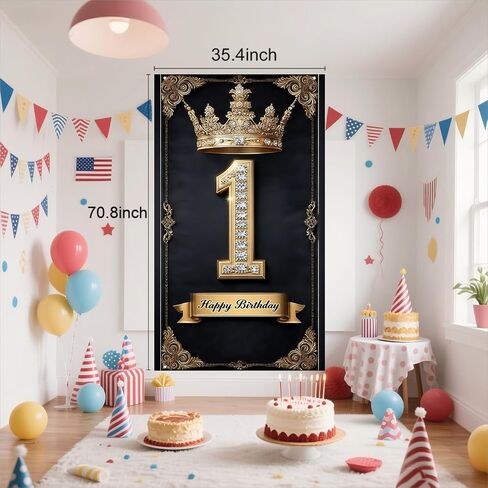 Happy 7st birthday, boys and girls. Golden black crown flag background decoration, poster background photo, booth prop decoration, used for birthday parties, wedding anniversaries in Saudi Arabia