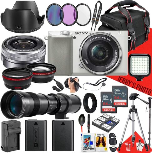 كاميرا Sony a6100 بدون مرآة (أبيض) مع Sony E PZ 16-50 مم F/3.5-5.6 OSS وعدسة تكبير تليفوتوغرافي عالية الدقة 420-800 مم f/8.3 + قطعتين ذاكرة 64 جيجابايت + حافظة + بطارية إضافية + المزيد (حزمة 35 قطعة) (متجددة) in Saudi Arabia