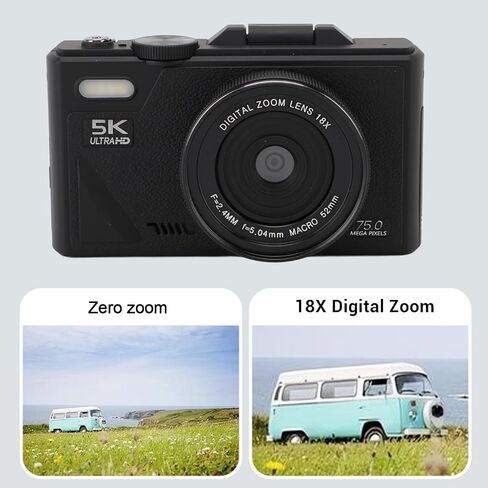 Digital Camera, 75MP 5K HD Mirrorless Camera, Autofocus Anti Shake Vlogging Camera with 18x Optical Zoom, 3 Inch Screen, for Boys Girls Kids Photography (White) in Saudi Arabia