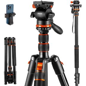 حامل ثلاثي للكاميرا برأس سائل مقاس 68 بوصة، حامل ثلاثي احترافي لفيديو السفر للكاميرا DSLR وكاميرات الفيديو والمناظير ومنظار البقع والتلسكوب ولوحة QR إضافية وحامل الهاتف المحمول، أقصى تحميل 8.8 رطل، برتقالي in Kuwait