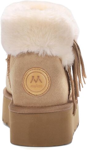 mykos Women's Amari Suede Pull-On Platform (1.65") 7" Boot - Water & Stain Resistant - Faux-Fur Collar with Fringe Ankle Boot - Stylish, Cozy for Travel and Everyday Wear in Kuwait