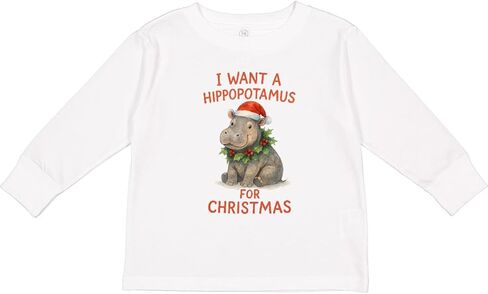 تي شيرت Inktastic I Want a Hippopotamus for Christmas لطيف للأطفال الصغار بأكمام طويلة in Kuwait