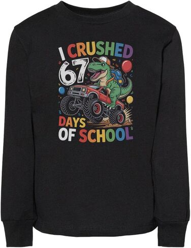 Trex I Crushed 67 Days of School Toddler Kids Long Sleeve T-Shirt in Saudi Arabia