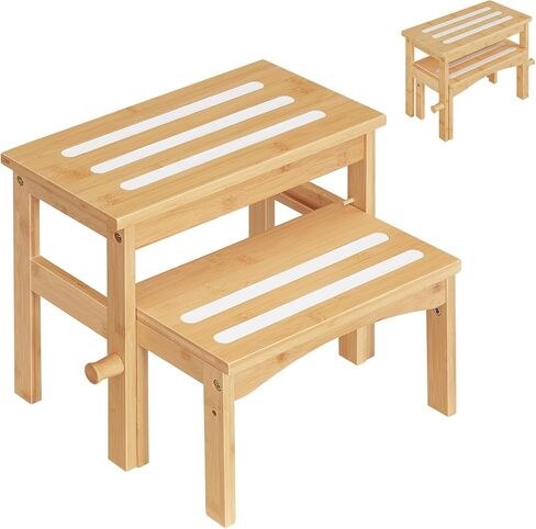 HOOBRO Wooden Step Stool for Toddlers, 2-in-1 Step Stool for Kids, Retractable Bamboo Stool with Anti-Slip Surface, for Bathroom Sink, Potty Training, Easy Assembly, Natural and White YL20JD01 in Saudi Arabia