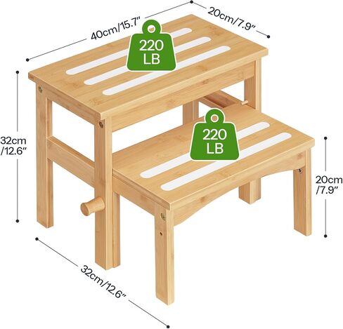 HOOBRO Wooden Step Stool for Toddlers, 2-in-1 Step Stool for Kids, Retractable Bamboo Stool with Anti-Slip Surface, for Bathroom Sink, Potty Training, Easy Assembly, Natural and White YL20JD01 in Saudi Arabia
