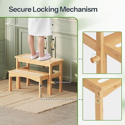 HOOBRO Wooden Step Stool for Toddlers, 2-in-1 Step Stool for Kids, Retractable Bamboo Stool with Anti-Slip Surface, for Bathroom Sink, Potty Training, Easy Assembly, Natural and White YL20JD01 in Saudi Arabia