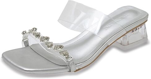 Sunporx Women's Heeled Sandals Clear Strap Square Open toe Sandals Chunky Block Low Heel Slip on Slides Summer Mules Shoes in Saudi Arabia