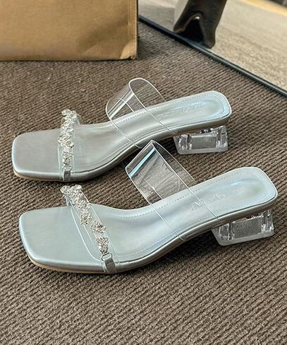 Sunporx Women's Heeled Sandals Clear Strap Square Open toe Sandals Chunky Block Low Heel Slip on Slides Summer Mules Shoes in Saudi Arabia